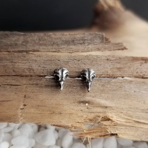 Tiny Owl Skull Stud Earrings. Dainty Bird Skull Earrings. Everyday Jewelry. Sterling Silver Studs. Silver Skull Studs. Lightweight Studs image 1