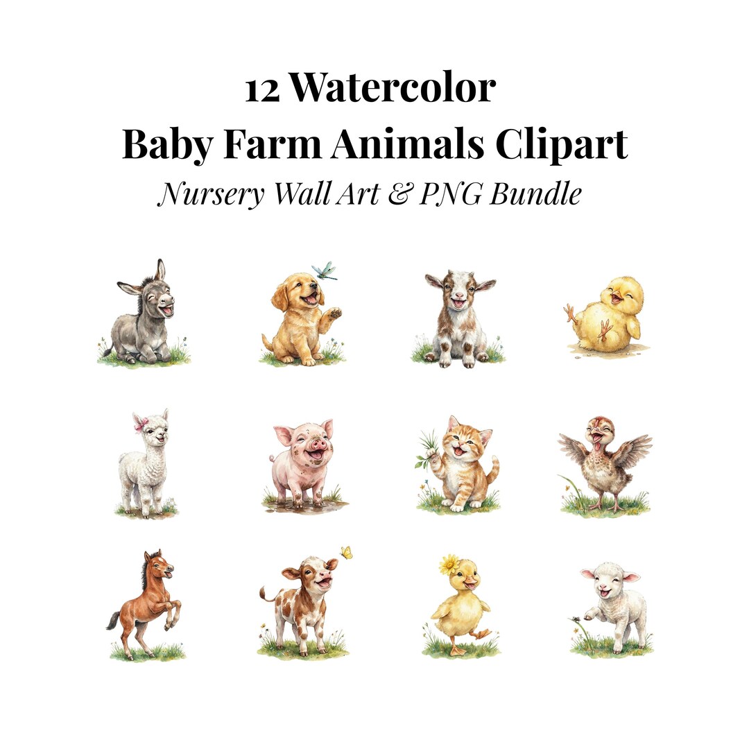 Cute Farm Animals Watercolor Clipart Bundle | Nursery Barnyard Decor ...