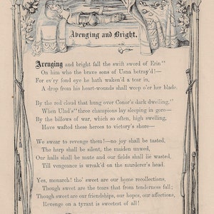 Lay Sleeping-Brave Knight Lies Dead-Death-Medieval-Sword-Blade-1872 Old Antique Vintage Art PRINT-Poem-Poetry-Murder-Avenge-Gothic Picture