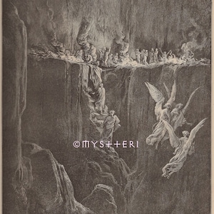 Flames Of Hell-1888 Antique Vintage Art PRINT-Picture-Engraving-Gothic-Fire-Angels-Punish-Sin-Gustave Dore-Devil-Archangels-Lucifer-Demons