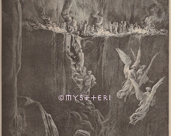 Flames Of Hell-1888 Antique Vintage Art PRINT-Picture-Engraving-Gothic-Fire-Angels-Punish-Sin-Gustave Dore-Devil-Archangels-Lucifer-Demons