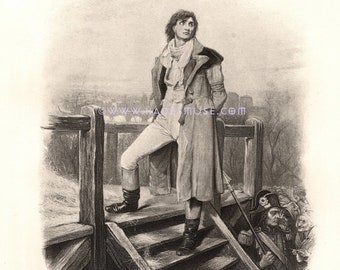 Death By Guillotine-Young Man-Patriot-1890 Old Antique Vintage Art-Hanging- PRINT-Dickens-Tale Of Two Cities-Sydney Carton-Picture-Execution