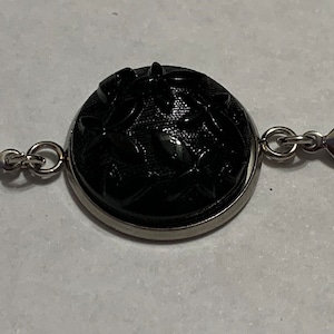 Czech Art Deco Heart Bracelet Black Glass Mourning Silver Toned Lovely Jewelry Vintage Handmade Butterfly Antique Bead Victorian Gothic