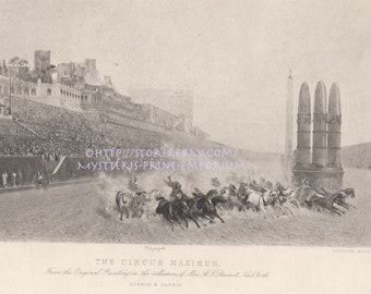 Circus Maximus-1881 Antique Vintage Art PRINT-Picture-Engraving-Gothic-Rome Italy-Chariot Racing-Gladiator-Horses-Arena-Romans-Entertainment