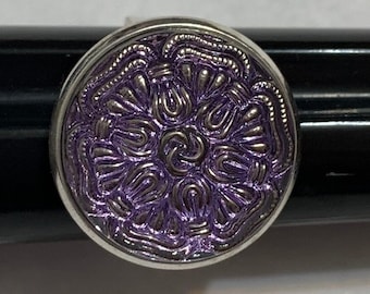 Czech Art Deco Glass Ring Adjustable Silver Toned Jewelry Vintage Handmade Purple Lavender Bead Victorian Statement Classy BOHO Gothic