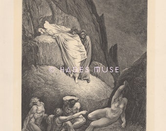 Harlot In Hell-Punishment Of Lost Souls-Nude Woman-Dante-Virgil-Torture-1890 Antique Vintage Art PRINT-Ephemera-Devil-Lucifer-Satan-Gothic