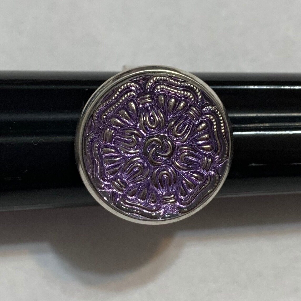 Czech Art Deco Glass Ring Adjustable Silver Toned Jewelry Vintage Handmade Purple Lavender Bead Victorian Statement Classy BOHO Gothic