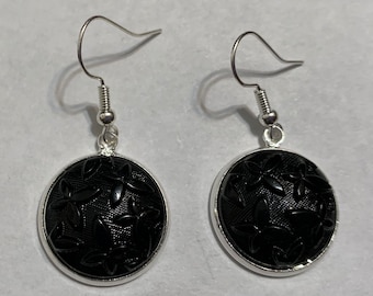 Czech Art Deco Earrings Black Glass Mourning Silver Toned Lovely Jewelry Vintage Handmade Butterfly Antique Bead Victorian Gothic