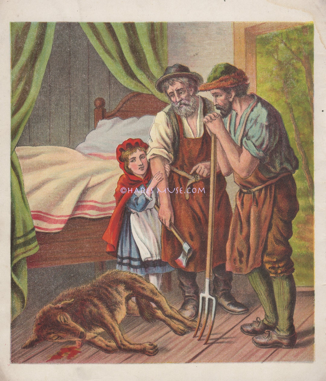 hide着用 W&LT カットソー RED WOLF archive Postcard depicting the wolf disguised as Little Red Riding Hood's