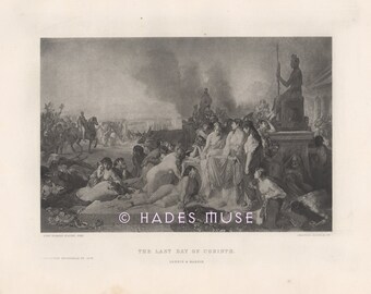 Perished In Flames-City Set On Fire-War-Pillage-Temple Of Venus-Last Days Of Corinth-Priestess-Women Sold As Slaves-1878 Antique Art PRINT