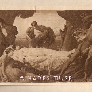 Hercules Struggles w/ Death For Body Of Alcestis-1907 Antique Vintage Art Print-Grim Reaper-Greek Mythology-Mythical Story Of Love & Loss