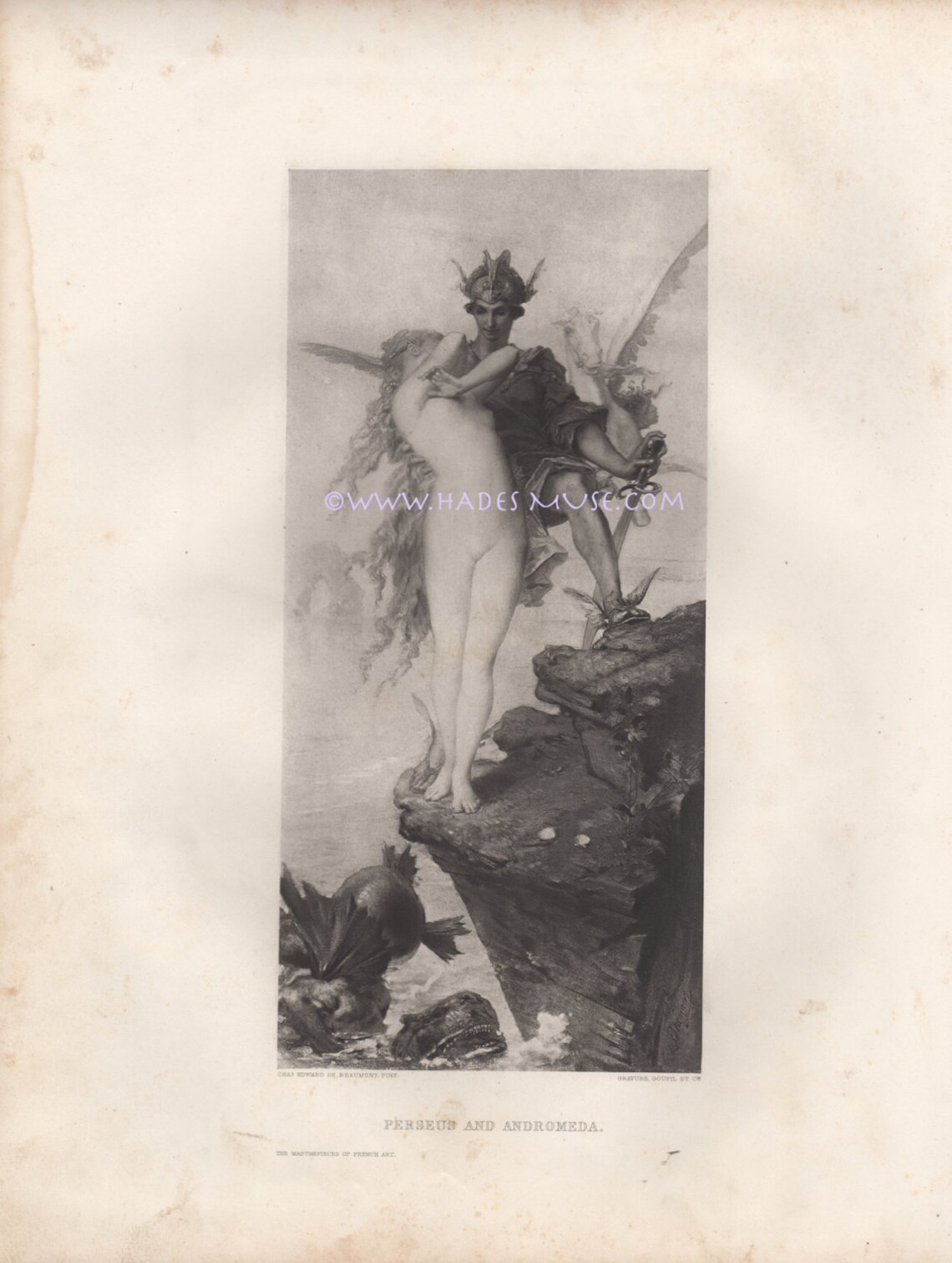 Perseus Rescues Andromeda-Nude Maiden-Chained-Pegasus-Greek image 0
