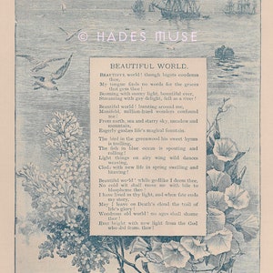 Leave On Death&#39;s Cloud-Beautiful World-Life&#39;s Magical Fountain-1800&#39;s Antique Vintage Art Print-Poem-Victorian Poetry-Sonnet-Ship-Sea