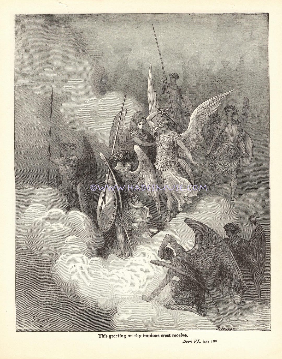 1895 Satan Takes Command-antique Print-vintage Art Picture-dore-heavenly Battle-engraving-hell ...