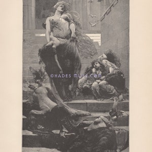 Slain Dead Children-Mother&#39;s Grief-1891 Antique Vintage TYPOGRAVURE Art PRINT-Niobe-Dead Sons & Daughters-Homer&#39;s Iliad