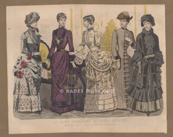Victorian Morning Dresses-Errands-Fashion-Ladies Clothing-Paris-Hat-Les Modes Parisiennes-1884 Antique Vintage Art Print-Gothic Picture