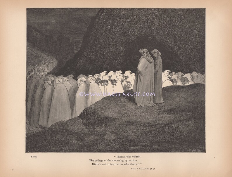 Hooded Satan Worshippers In Hell-Mourning Hypocrites-1890 Old image 0