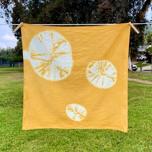 Natural Oxalis-Dyed Scarf, Shibori Silk-Cotton Handkerchief, Handmade Botanical Tarot/Altar Cloth