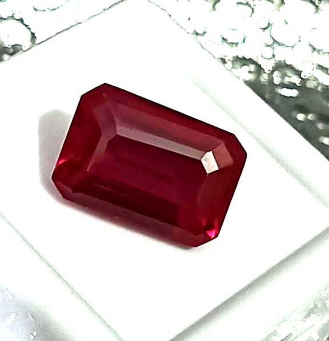12 Carat Emerald Cut Ruby: Rich Red Gemstone, Certified Burma Ruby - Etsy