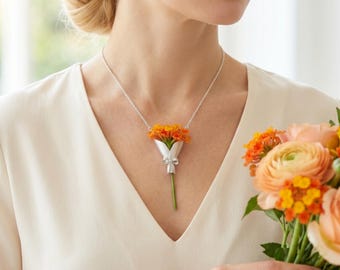 Collar con colgante de ramo floral hecho a mano, joyería de flores secas, regalo para el Día de la Madre