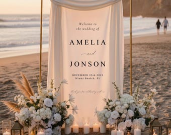 Custom Linen Wedding Welcome Sign, Modern Ceremony Decor