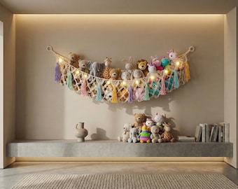Macrame Toy Storage |  Stuffed Animal Hammock | Nursery Organizer | Kids Room Decor