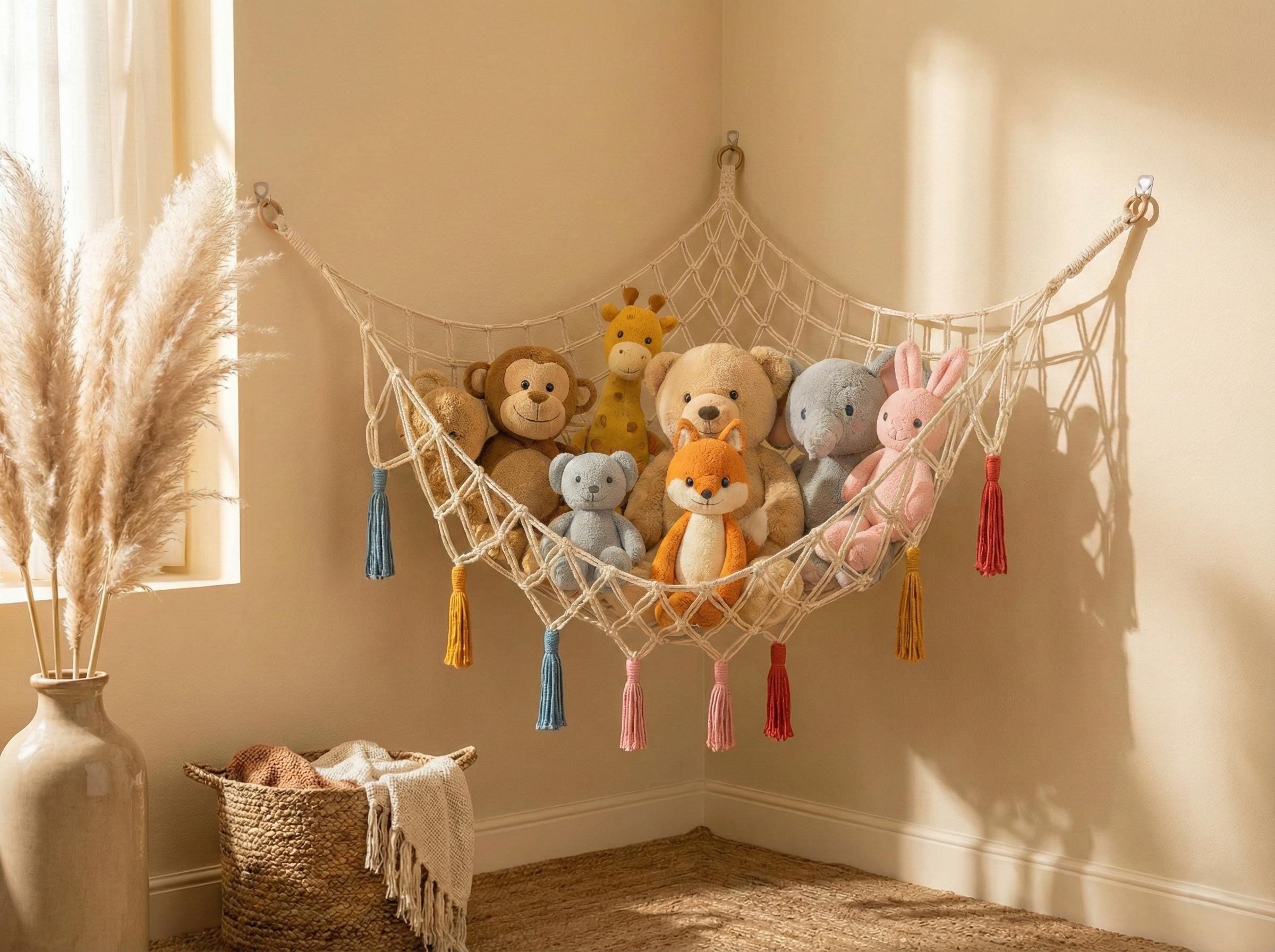 Hamac En Peluche Chambre Enfant - Rangement Mural Peluches Idéal Bébé Et Ado