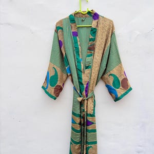 Indian Silk kimono Robe: Boho Patchwork Vintage Short Style
