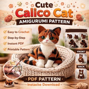 リアルな猫の編み図 - 三毛猫のあみぐるみ子猫 PDFダウンロード（英語）