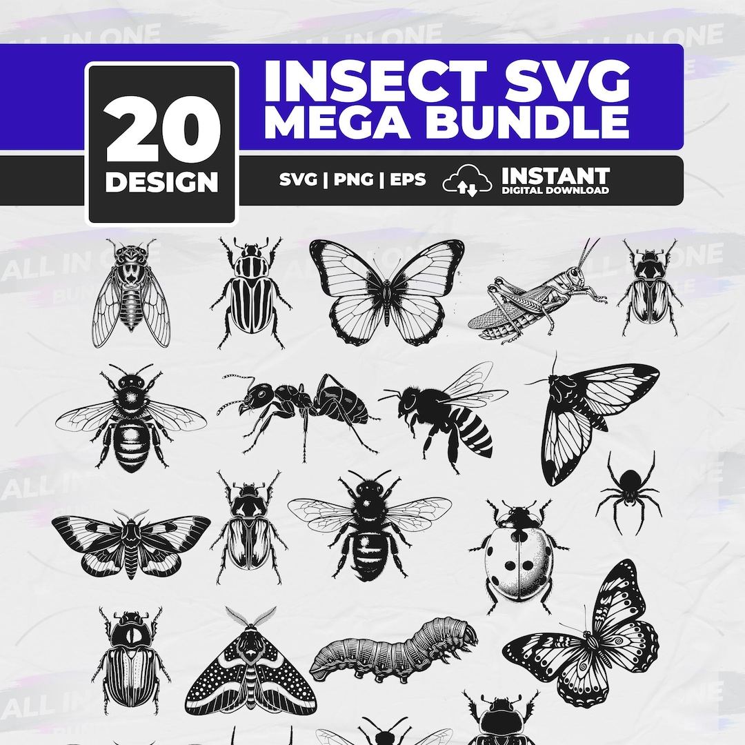Insect SVG Bundle 20 Designs | Butterfly Bee Moth Beetle Line Art ...