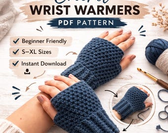 Chunky Crochet Fingerless Gloves Pattern, Beginner Wrist Warmers (PDF Download)
