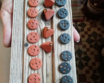 The Royal Game of UR  ceramic playing pieces - Ancient Sumerian Board game accessories comes with  textile pouch