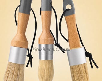Chalk paint brush set 3pcs, furniture wax brushes, natural bristle, round & flat