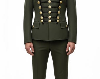 Chaqueta de húsar verde oliva para hombre – Túnica de desfile estilo steampunk napoleónico