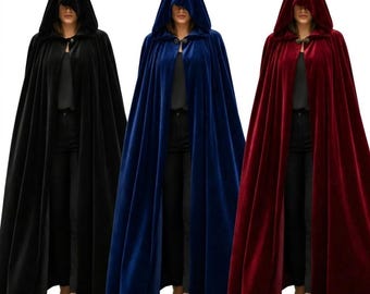 Capa con capucha de terciopelo, capa medieval hasta el suelo, accesorio para cosplay de bruja gótica