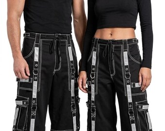Pantalones cargo negros de estilo técnico con correas y cadenas – Pantalones Harajuku de pierna ancha de estilo gótico urbano (unisex)