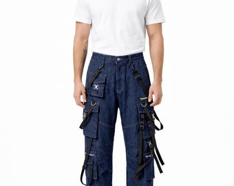 Pantalones tácticos cargo para hombre: pantalones utilitarios de tecnología cyberpunk