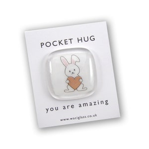 Rabbit Pocket Hug: Handmade Fused Glass Keepsake, Friendship Gift