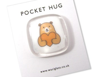 Bear Pocket Hug, Fused Glass, Friendship Token