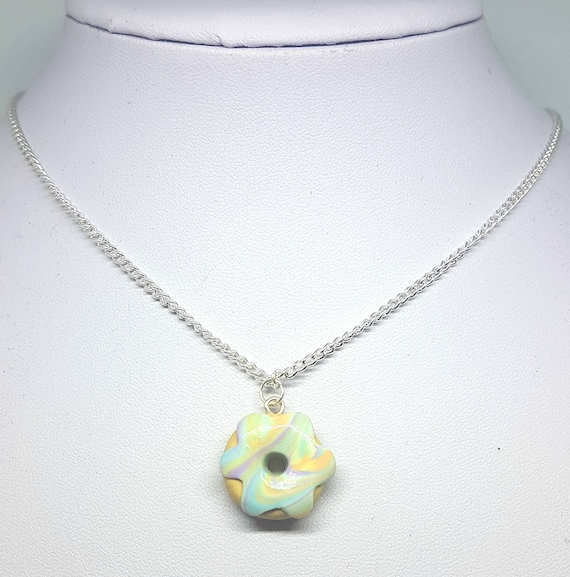 Pastel blue doughnut Fimo donut pendant; Pastel blue donut pendant
