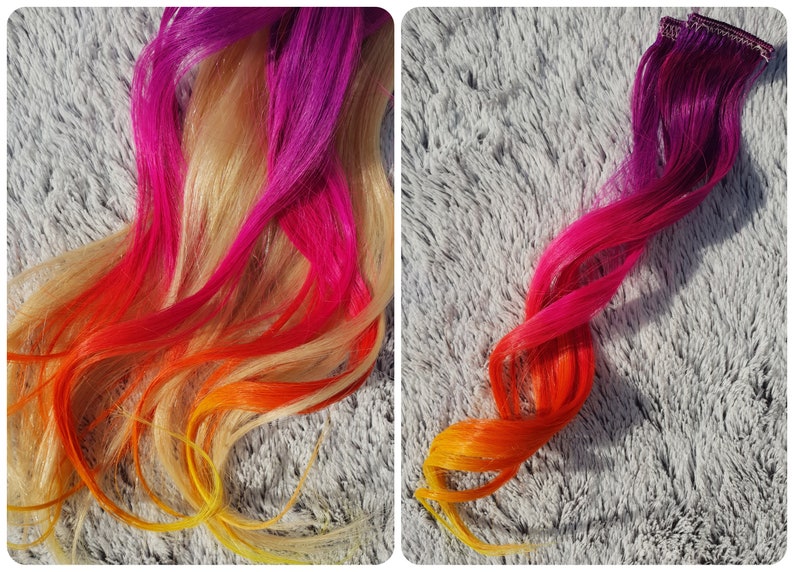 Sunset Ombre Hair Extensions Clip In Human Hair Streaks | Etsy