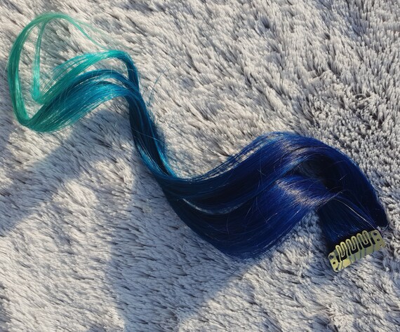 Blue Ombre Hair Extensions Clip In Human Hair Streaks Etsy