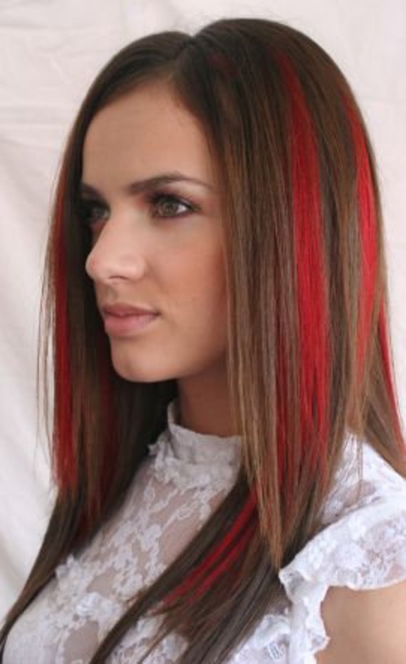 Blood Red Hair Extensions Clip in Human Hair Streaks - Etsy Blood Red Hair Extensions Clip in Human Hair Streaks - Etsy
