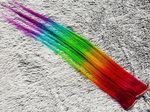 Neon Rainbow Ombre Hair Extensions Clip In Human Hair Etsy