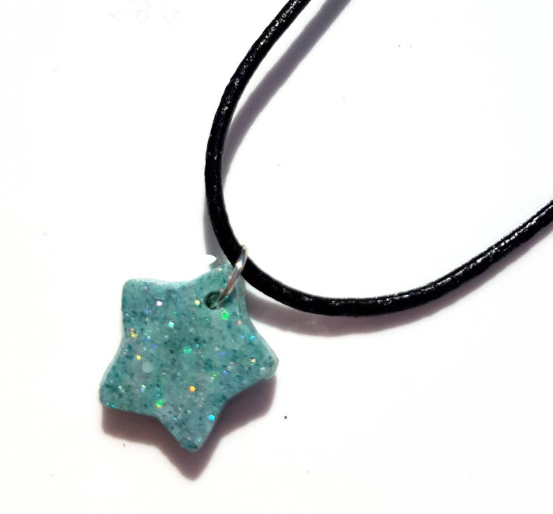 Blue Resin Star Choker Necklace Cute Lolita Jewellery Soft Grunge Anime Halloween Jewellery Kawaii Pastel Goth Glitter Pendant