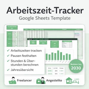 Arbeitszeitnachweis Vorlage – Zeiterfassung mit Überstunden & Statistik | Google Sheets Template