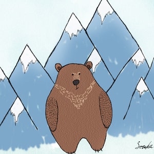 Ours en montagne Imprimer (3 tailles différentes) - Carte de vœux Ours brun