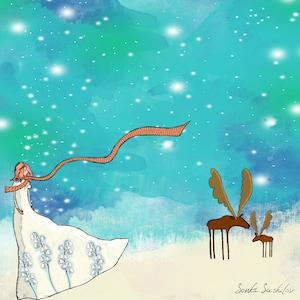 Girl with Moose Art Print (4 different sizes)