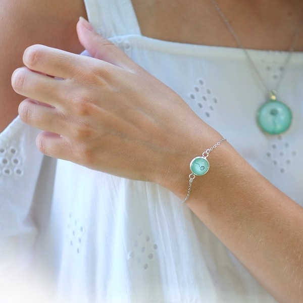 Mint Green Bracelet with Dandelion Flower