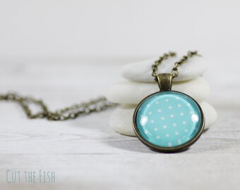 Turquoise Necklace - Retro Jewelry - Polka Dot - Jewelry - Blue Necklace - Vintage Style Jewelry